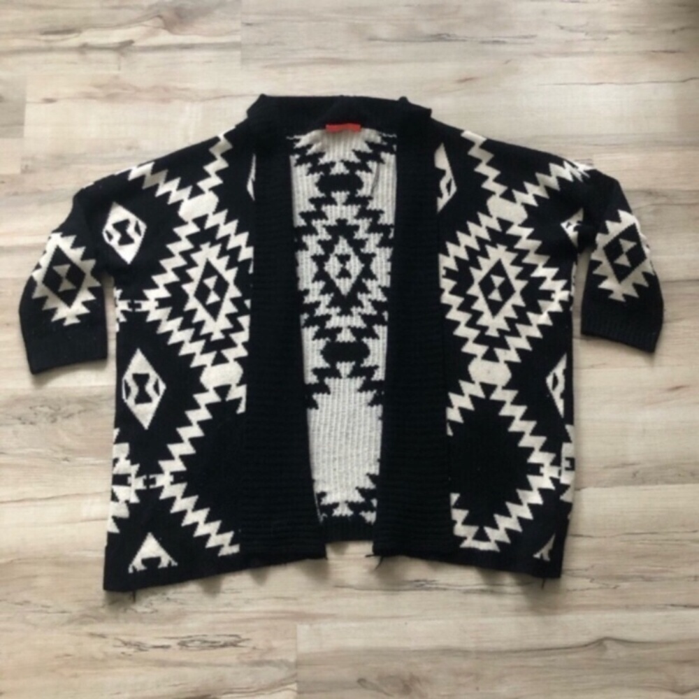 Black and Cream Aztec Open Front Cardigan